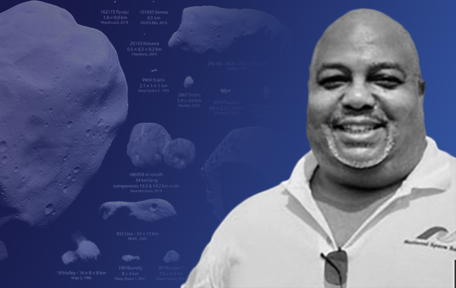 Ken Ruffin with diagram of astroid sizes